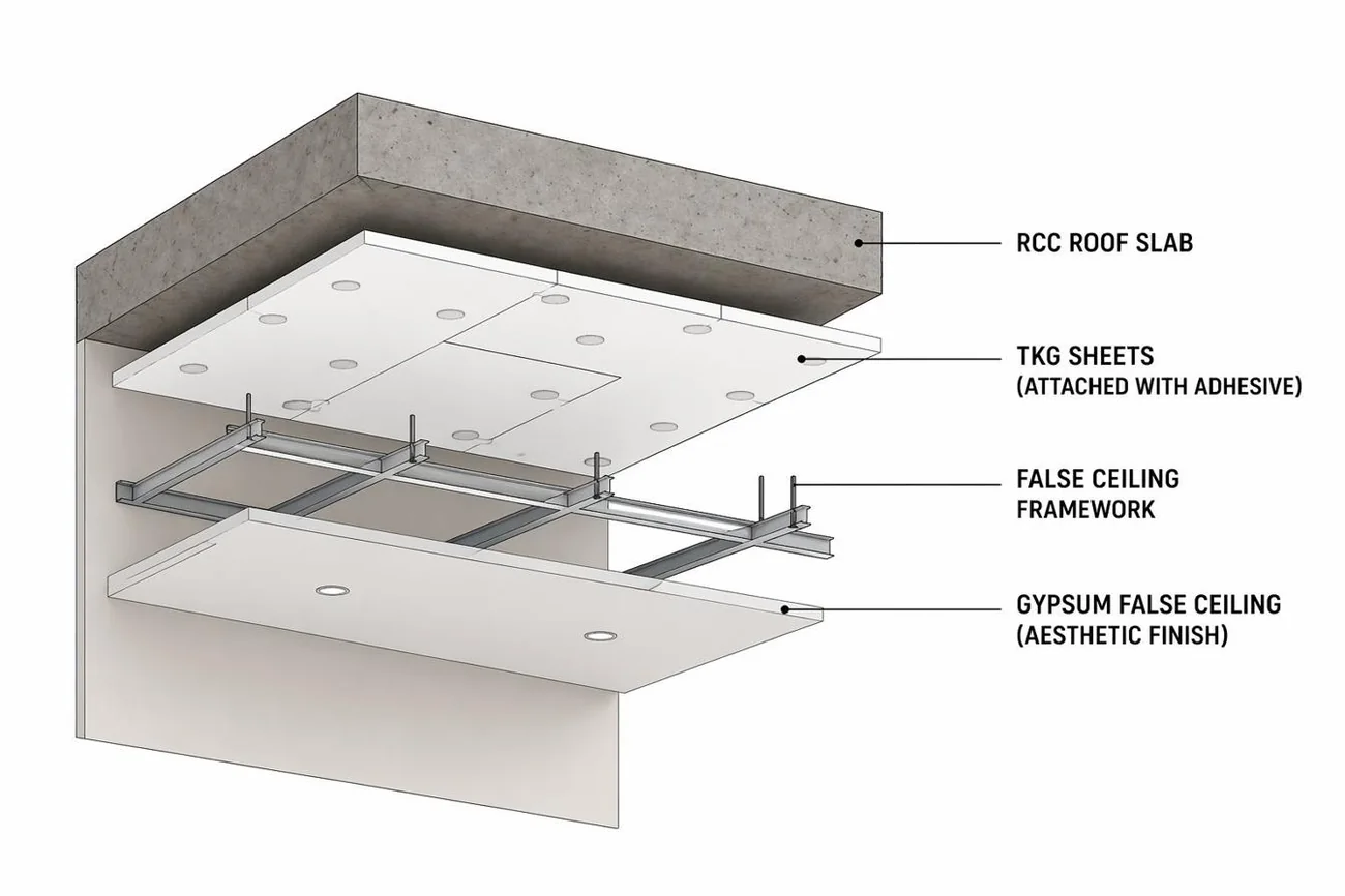 False ceiling EPS insulation method, TKG