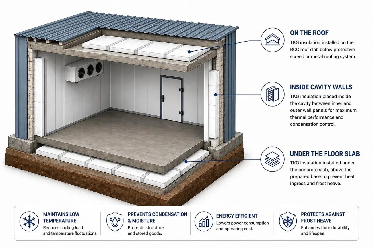 High-density wall and ceiling EPS insulation for cold storage, TKG